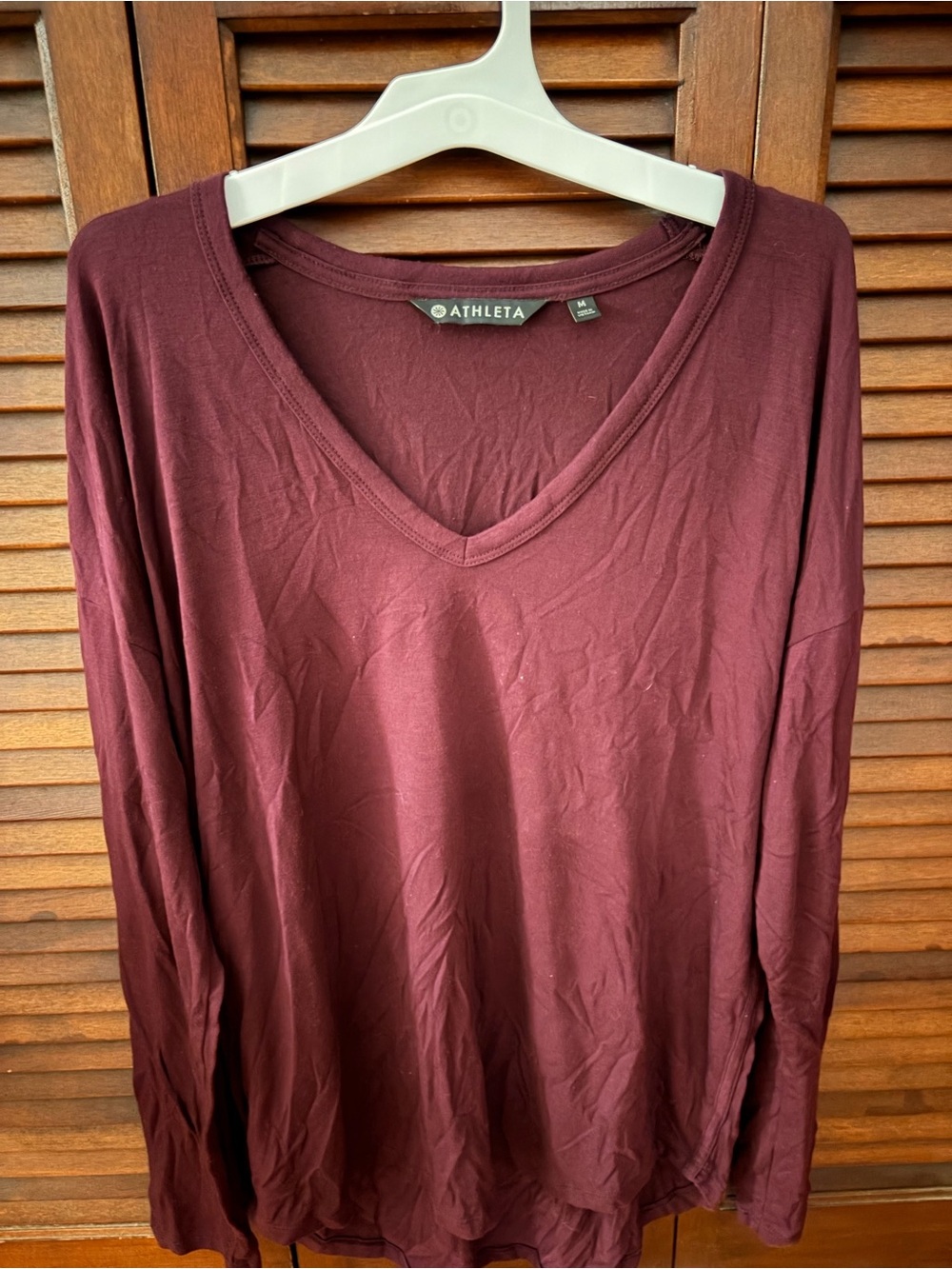 Athleta Long-Sleeve V-Neck Tee in Burgundy